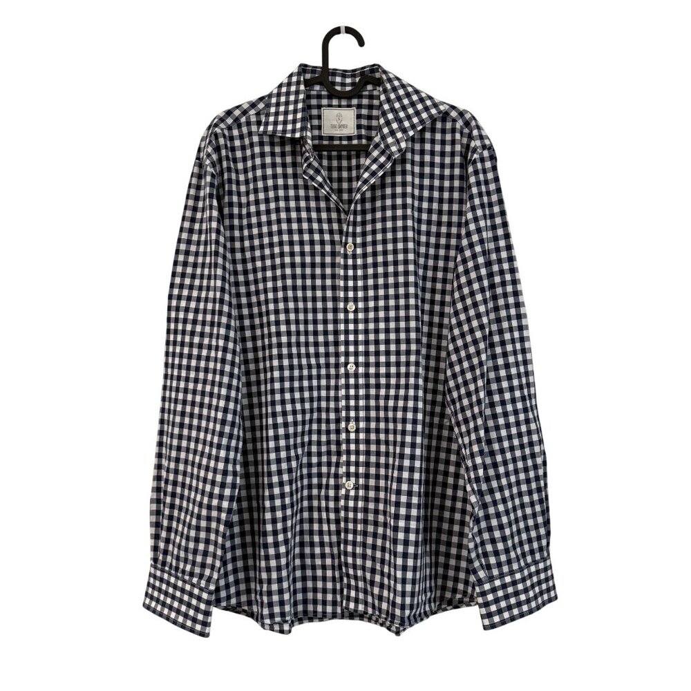 Todd Snyder Navy White Check Long Sleeve Button Shirt Mens Size 16 34/35
